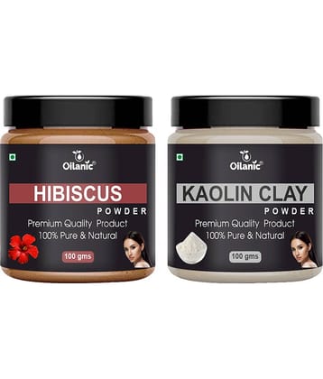 Oilanic 100% Pure Hibiscus Powder & Kaolin Clay Powder For Skin Hair Mask 200 g Pack of 2