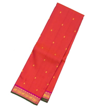 Red Handloom Kanchipuram Silk Saree With Zari Buttas-Red