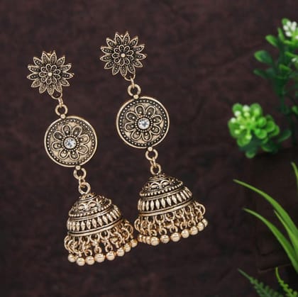 Antique Gold/Silver Plated Floral Design layered Jhumki Earr
