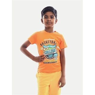Radprix Boys Typography Pure Cotton T Shirt (Orange, Pack Of 1)