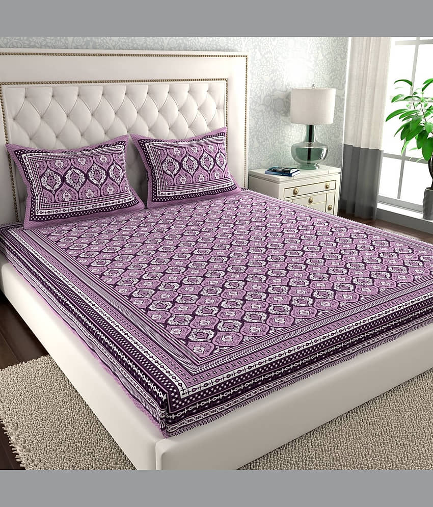 Cosito Cotton 1 Double Bedsheet with 2 Pillow Covers ( Purple )