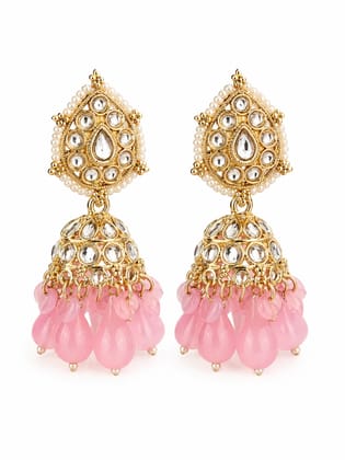 Indian Shringar Kundan Jhumki Earrings | Bead Jhalar Traditional Earrings | Pastel Ethnic Jewelry Indian Shringar Kundan Jhumki Earrings | Bead Jhalar Traditional Earrings | Pastel Ethnic Jewelry