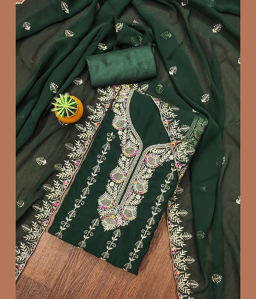 Rangtulika Ethnics Unstitched Georgette Embroidered Dress Material - Green ( Pack of 1 )