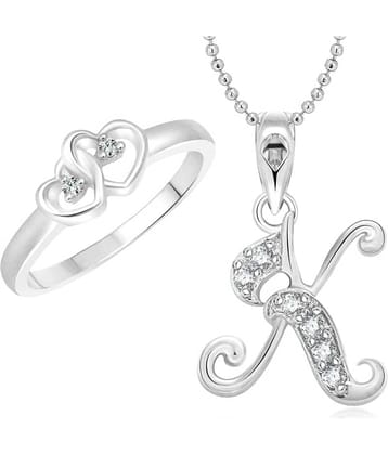 Vighnaharta Dual Heart Ring with Initial ''K'' Alphabet Pendant Rhodium Plated Jewellery Combo