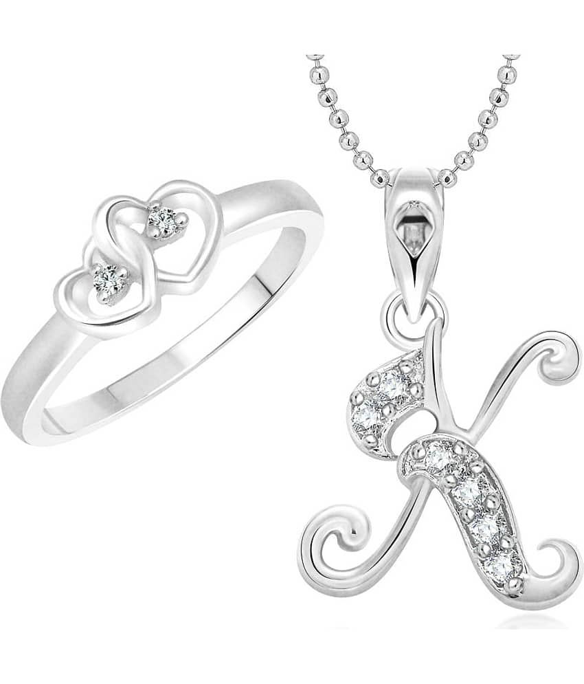 Vighnaharta Dual Heart Ring with Initial ''K'' Alphabet Pendant Rhodium Plated Jewellery Combo