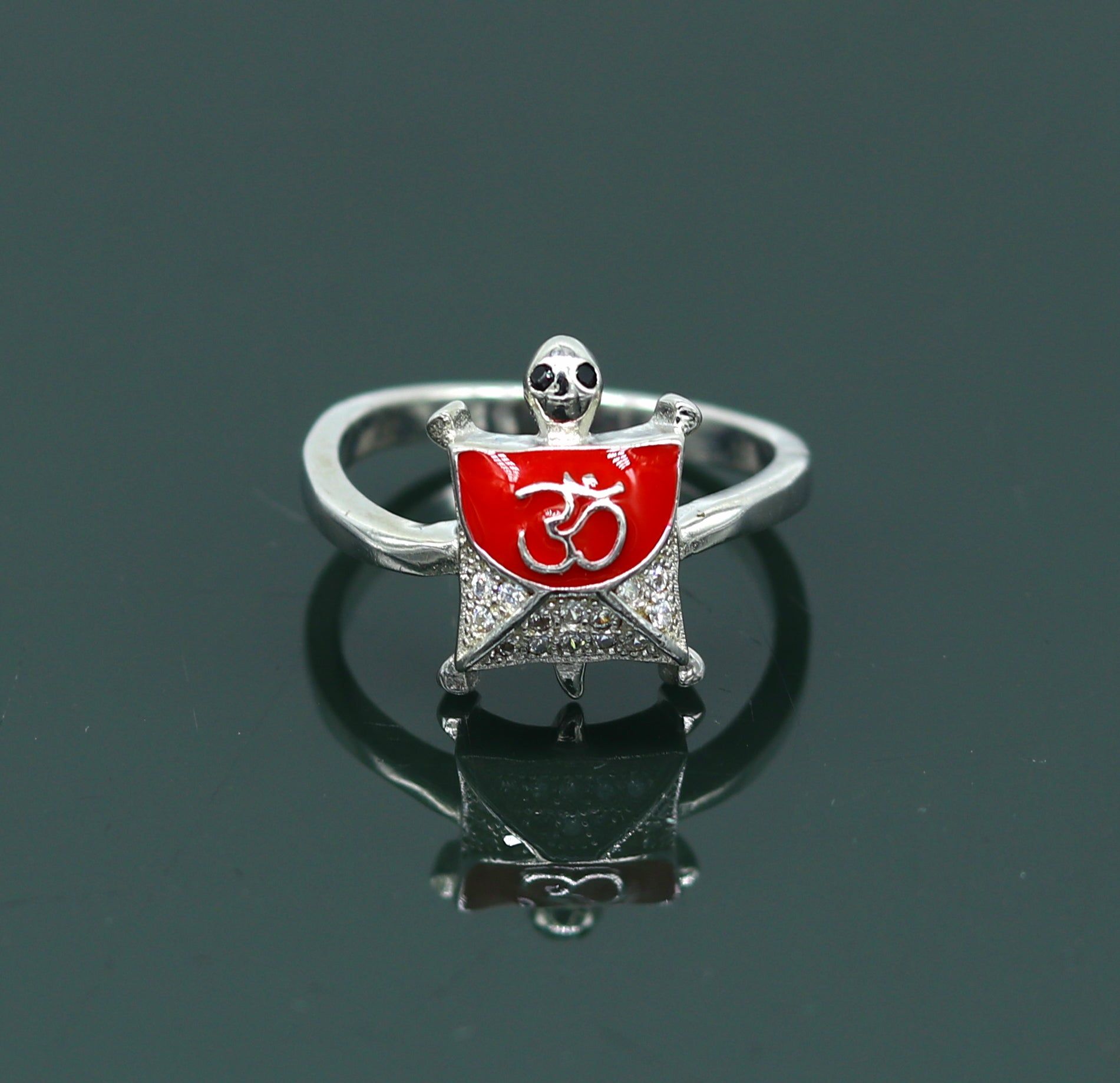 Red color 925 Sterling silver new fancy elegant tortoise ring, blessing aum or OM ring, amazing AD stone unisex gifting ring wsr13-925 silver / 3.200 grams / 13 number