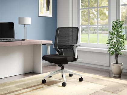 Greta 2.0 Mid Back Fabric Ergonomic Chair (Black Ink with White Body) (1-Year Warranty, Adjustable Armrest)