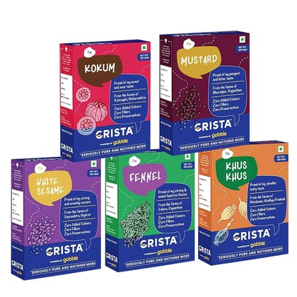 CRISTA Daily Whole Spices (Masala) Combo Pack (Khus Khus 100 gm, Kokum 100 gm, Mustard 100 gm, Fennel 100 gm & White Sesame 100 gm) - Pack of 5 CRISTA Daily Whole Spices (Masala) Combo Pack (Khus Khus 100 gm, Kokum 100 gm, Mustard 100 gm, Fennel 100 gm & White Sesame 100 gm) - Pack of 5