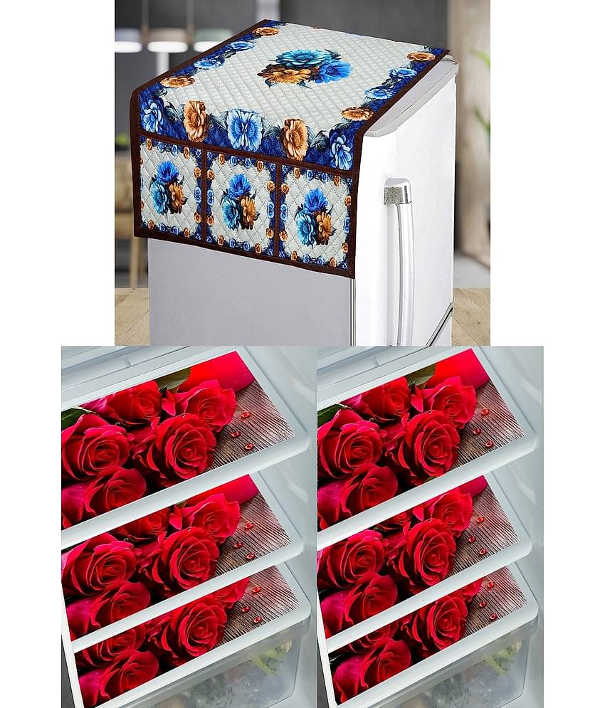 Grisha Cotton Floral Printed Fridge Mat & Cover ( 99 53 ) Pack of 7 - Brown