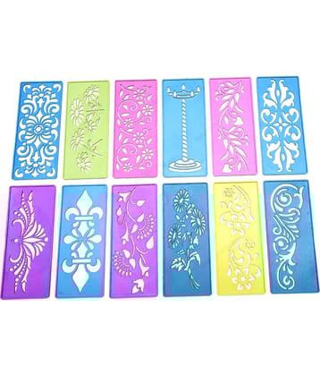 M.G ENTERPRISE DIY Plastic Rangoli Stencils For Floor and Wall PLS-G-12 Set of 12 pc (3 in x 7 in)