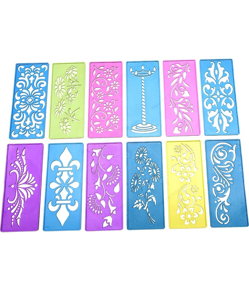M.G ENTERPRISE DIY Plastic Rangoli Stencils For Floor and Wall PLS-G-12 Set of 12 pc (3 in x 7 in)