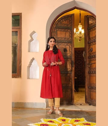 Juniper Chanderi Striped A-line Women's Kurti - Maroon ( Pack of 1 )