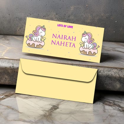 Personalised Money Envelopes - Yellow Unicorn Theme - Set of 20