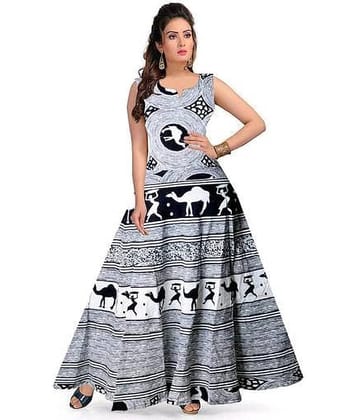 OuterWear Multicolor Flared Cotton Blend Women's Stitched Ethnic Gown ( Pack of 1 )
