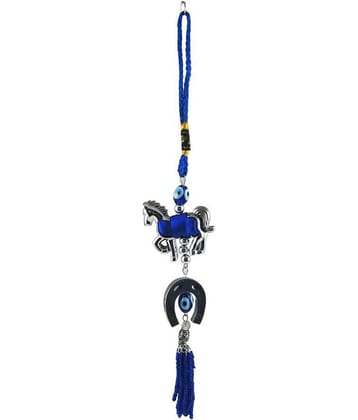S.S Collection Blue Virgin Plastic Vastu / Feng Shui / Evil Eye Horse And Horse Shoe Hanging For Good Luck & Prosperity , Horse Zodiac