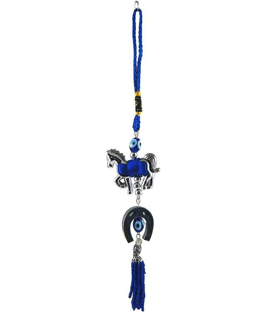 S.S Collection Blue Virgin Plastic Vastu / Feng Shui / Evil Eye Horse And Horse Shoe Hanging For Good Luck & Prosperity , Horse Zodiac