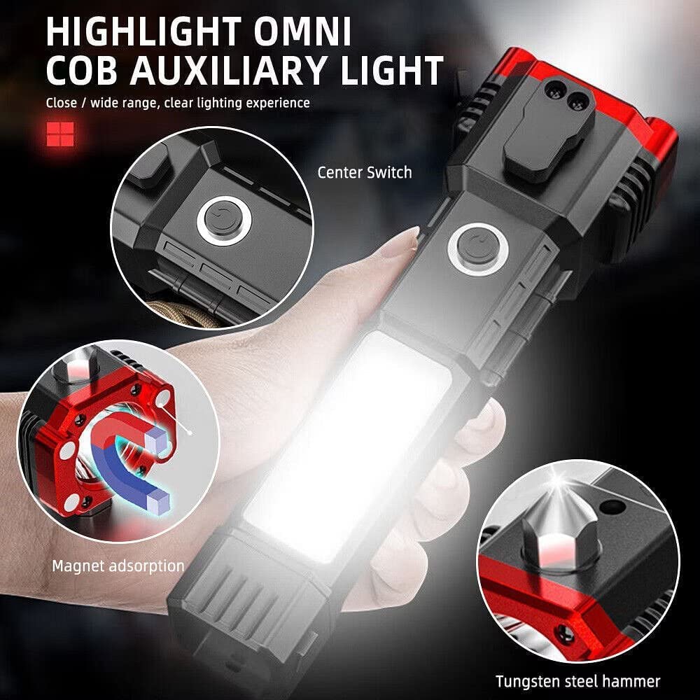 Torch Light,LED 3W Torch Light Rechargeable Torch Flashlight,Long Distance Beam Range Car Rescue Torch with Hammer Window Glass and Seat Belt Cutter Built (Antique)