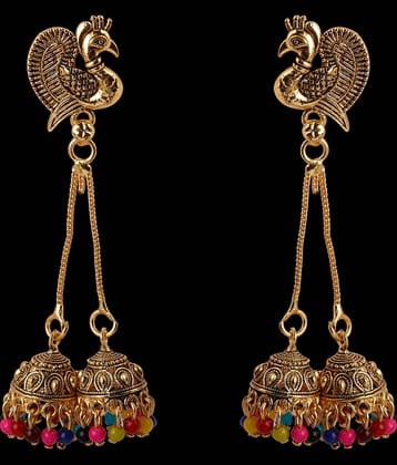 Silver Shine - Golden Jhumki Earrings ( Pack of 1 )