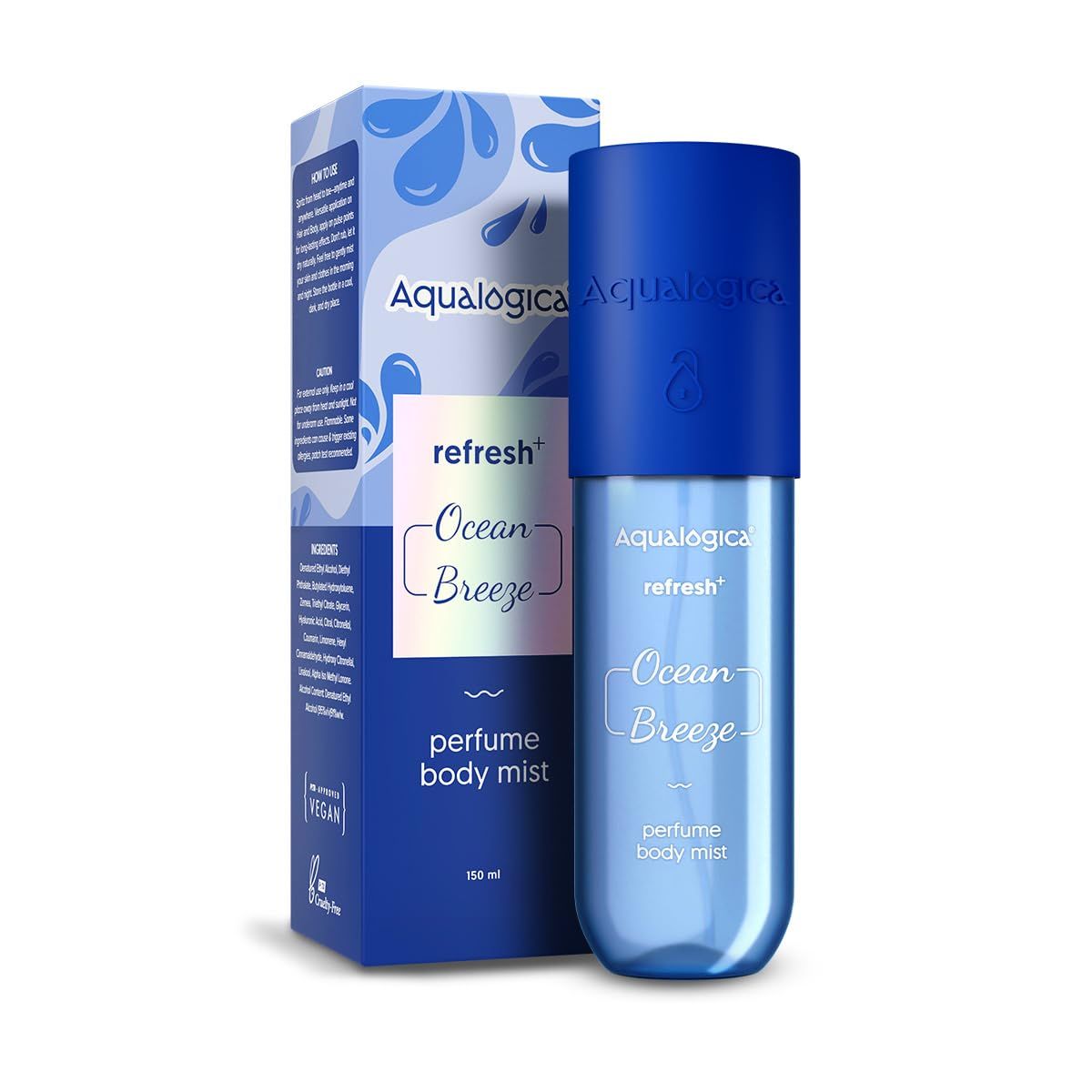 Aqualogica Refresh+ Ocean Breeze Perfume Body Mist | Refreshing Aquatic Fragrance | Hydrating & Non-Irritating | Double Duty Mist for Hair & Body | Non-Irritating & Hydrating | Skin Friendly | For Men & Women | 150 mL Aqualogica Refresh+ Ocean Breeze Per