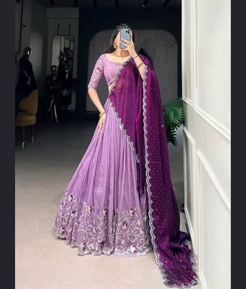piludi Women Silk Flared Semi Stitched Lehenga Choli ( Purple )