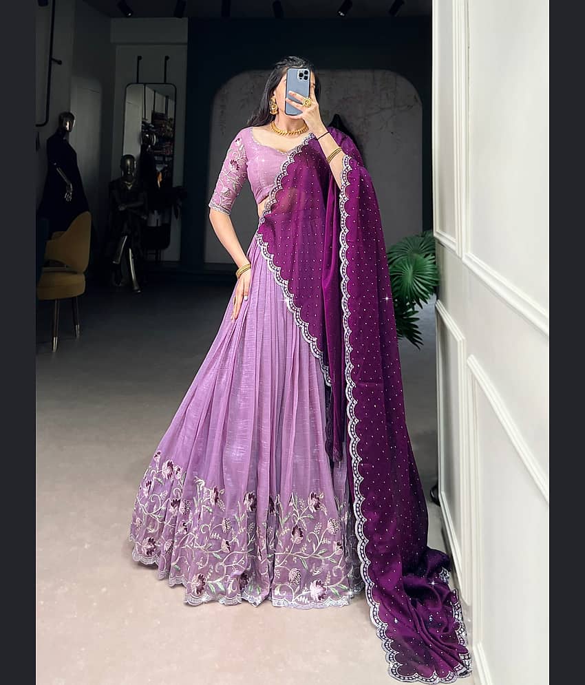piludi Women Silk Flared Semi Stitched Lehenga Choli ( Purple )