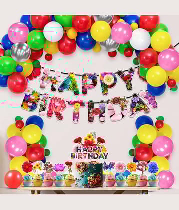 Zyozi Flower theme Party Supplies, Flower Birthday Party Decorations for Girls with Happy Birthday Banner Cake Topper Cupcake Toppers Balloons(Pack of 37)