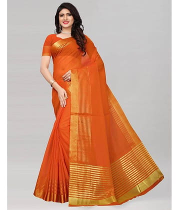 Sadhvi Cotton Silk Striped Saree With Unstitched Blouse Piece ( Orange )