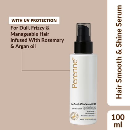 Perenne Hair Smooth and Shine Serum with SPF |Paraben & Sulphate Free| For Men & Women | All Hair Types | Controls Dry, Rough & Frizzy Hair| With Root biotech, Argan oil & Rosemary oil (100 ml)-P