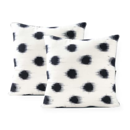 Handwoven Ikat Cushion Cover Set of 2 - 16x16-16Inches x 16Inches / 40cms x 40cms / White & Black / Cotton
