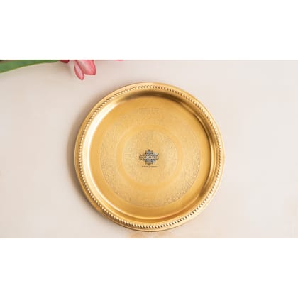 Brass Thali Plate  Antique Matte Finish with Double Ring Floral Design, Perfect for Puja, Festive Gifting, and Home Decor-1