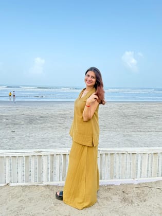 Bumble halter neck coord set-Mustard / XS