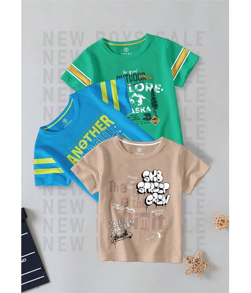 CODEZ Pack of 2 Boys Cotton Blend T-Shirt ( Multi Color )