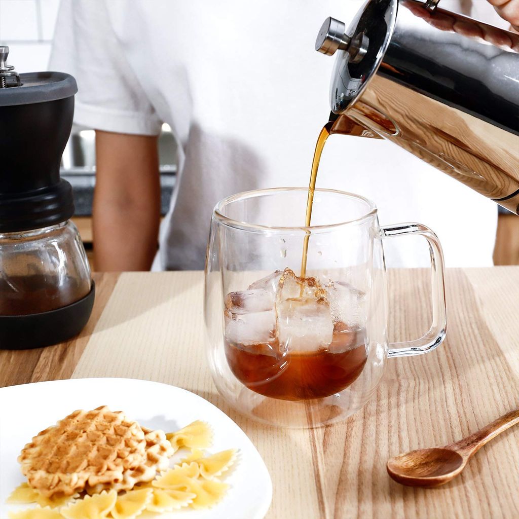 Femora Double Wall Crystal Glass Tea Cup Coffee Mug - 290 ML, Set of 2