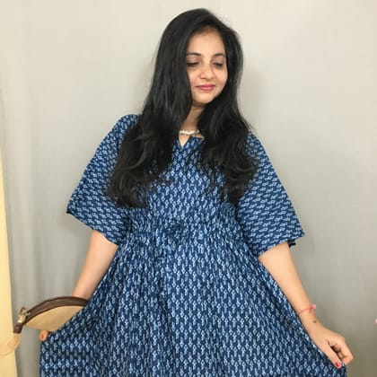 Peacock Blue Flower - Maternity Kaftan - Pure Cotton  - Free Size - Cambric Cotton
