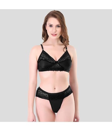 TCG Cotton Blend Women's Bra & Panty Set ( Black )