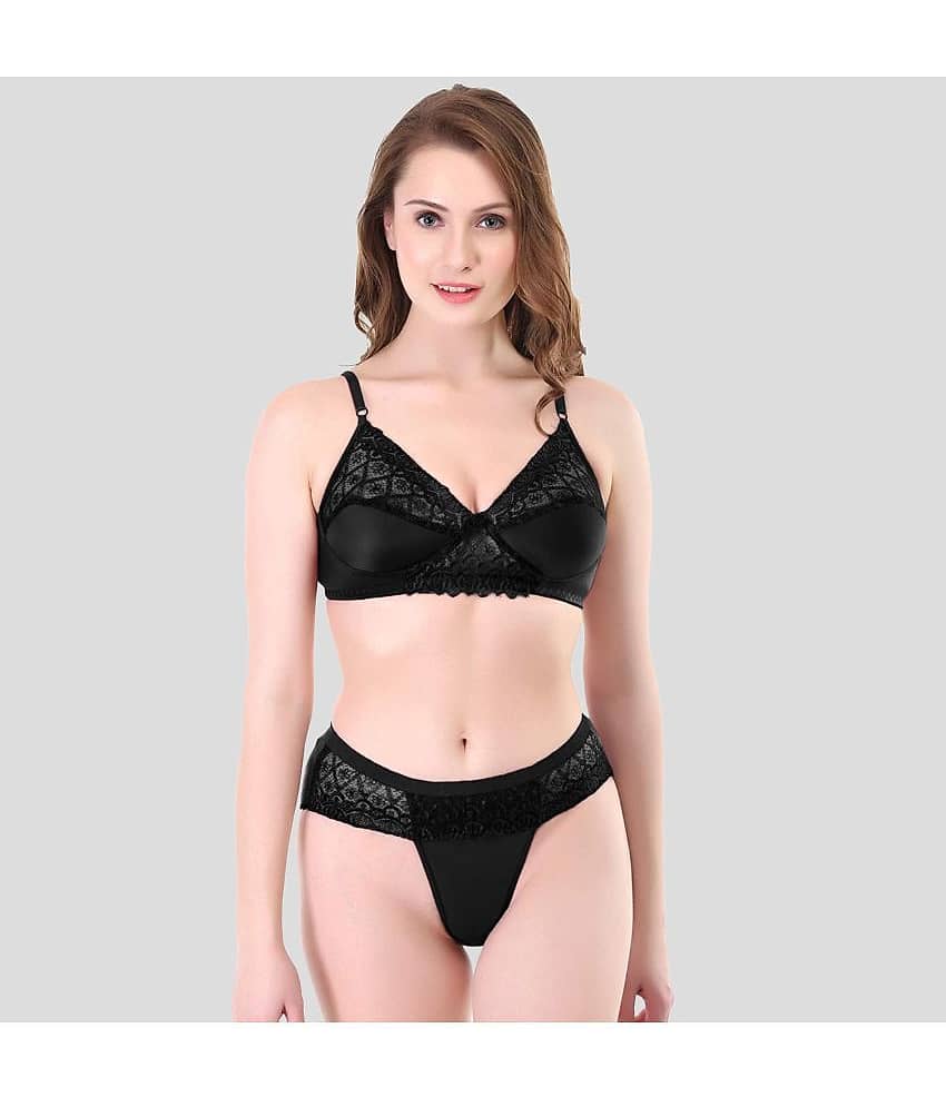 TCG Cotton Blend Women's Bra & Panty Set ( Black )