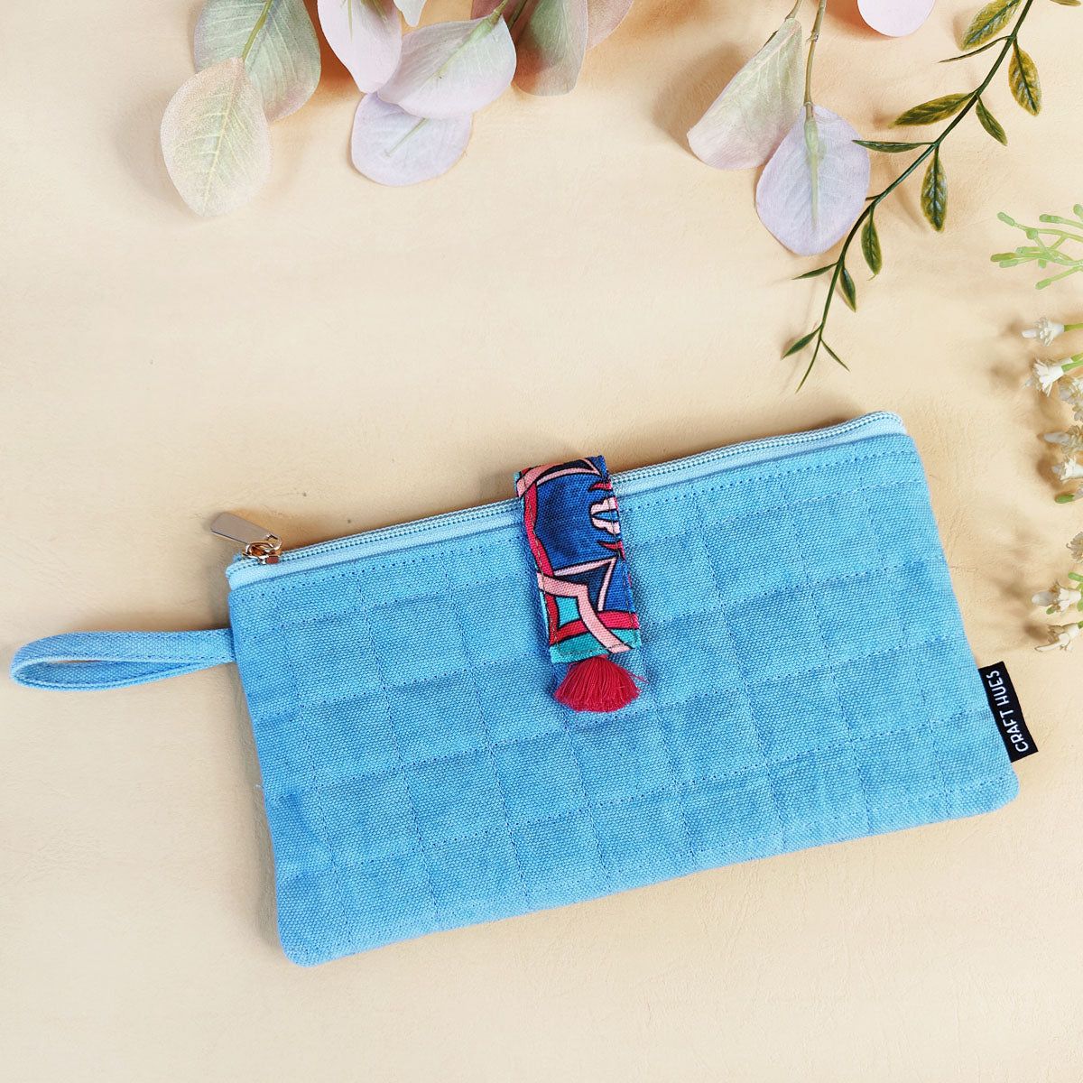 Quilted Plain Wallet - Blue