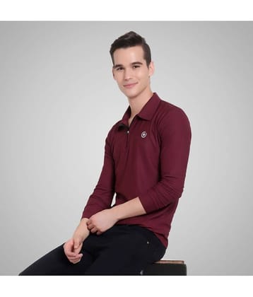 Diaz Pack of 1 Polyester Regular Fit Solid Full Sleeves Men's Polo T Shirt ( Wine )