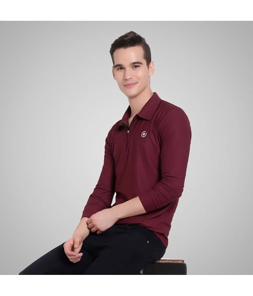 Diaz Pack of 1 Polyester Regular Fit Solid Full Sleeves Men's Polo T Shirt ( Wine )
