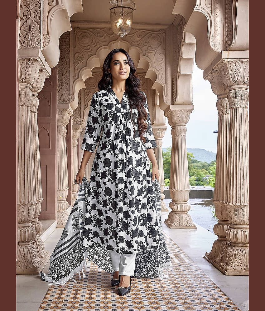 Royal Export Viscose Printed Kurti With Pants Women's Stitched Salwar Suit - Black ( Pack of 1 )