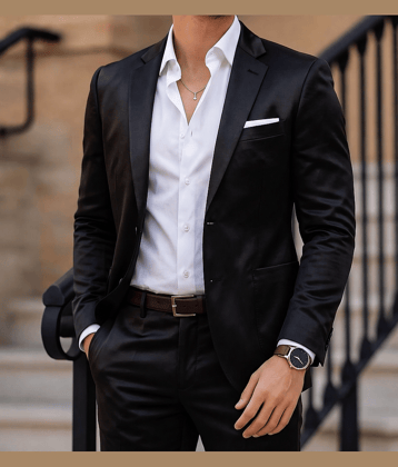 KUNDAN SULZ GWALIOR Black Satin Men's Unstitched Suit Piece ( Pack of 1 )