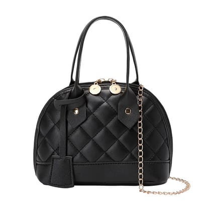 Women Handbag Quilted Golden Link Chain Top Handle Faux Leather Contrast Color Single Shoulder Bag Purse Shopping Use Women Handbag Quilted Golden Link Chain Top Handle Faux Leather Contrast Color Single Shoulder Bag Purse Shopping Use
