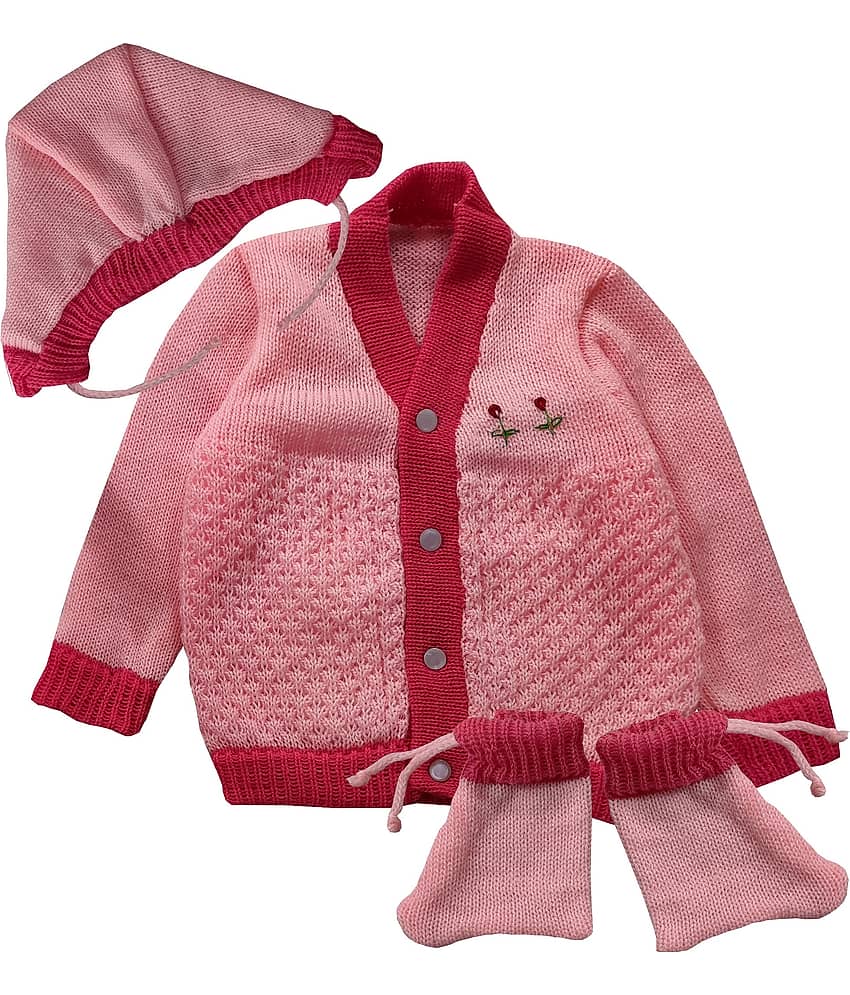 LITTLE PANDA Single Unisex for Baby Woollen Cardigans ( Deep Pink )