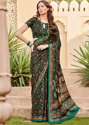 Deep Green Printed Soft Silk Saree