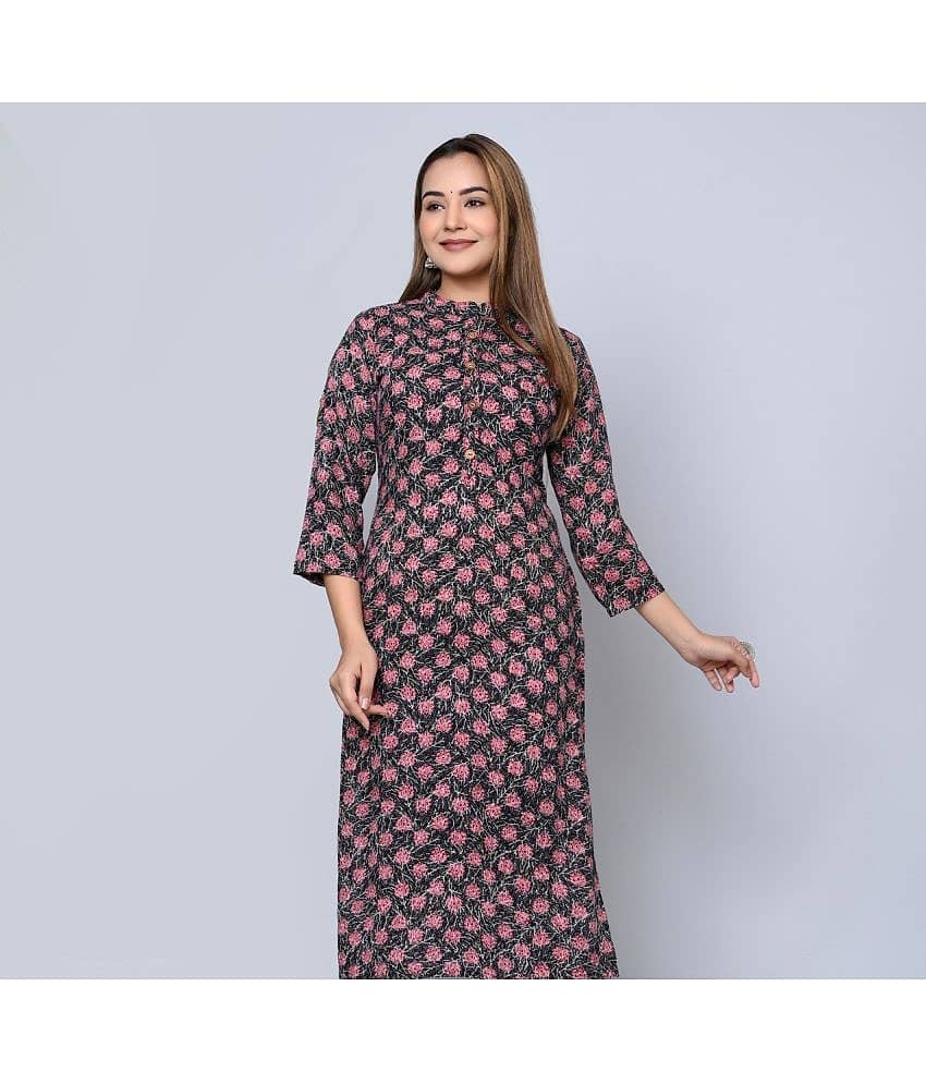 MAUKA - Black Rayon Women's Straight Kurti ( Pack of 1 )