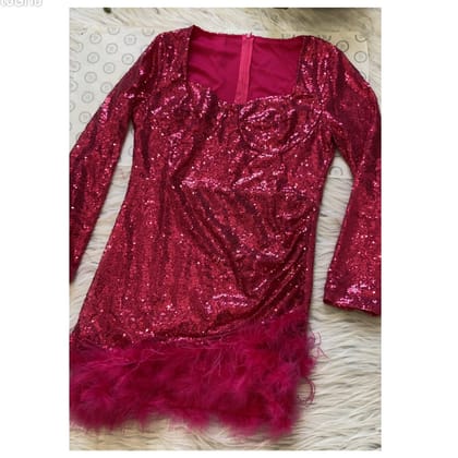 Adams fur sequin dress-Dark Pink / XS