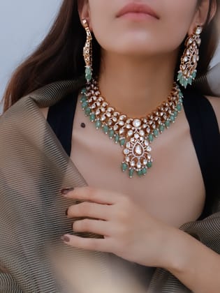 Zrika Mint Choker Necklace Set-Mint
