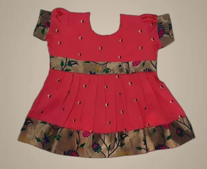 Mom And Me Peach Taffeta Frock (0-3 Months) | Premium Elegant Design | Festive & Casual