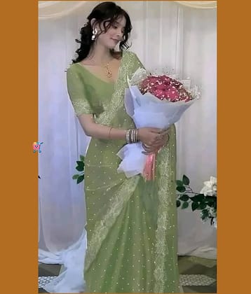 Gullak Jimmy Choo Embellished Regular Saree With Unstitched Blouse Piece ( Green )