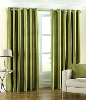 Homefab India Plain Semi-Transparent Eyelet Long Door Curtain 9ft (Pack of 2) - Green